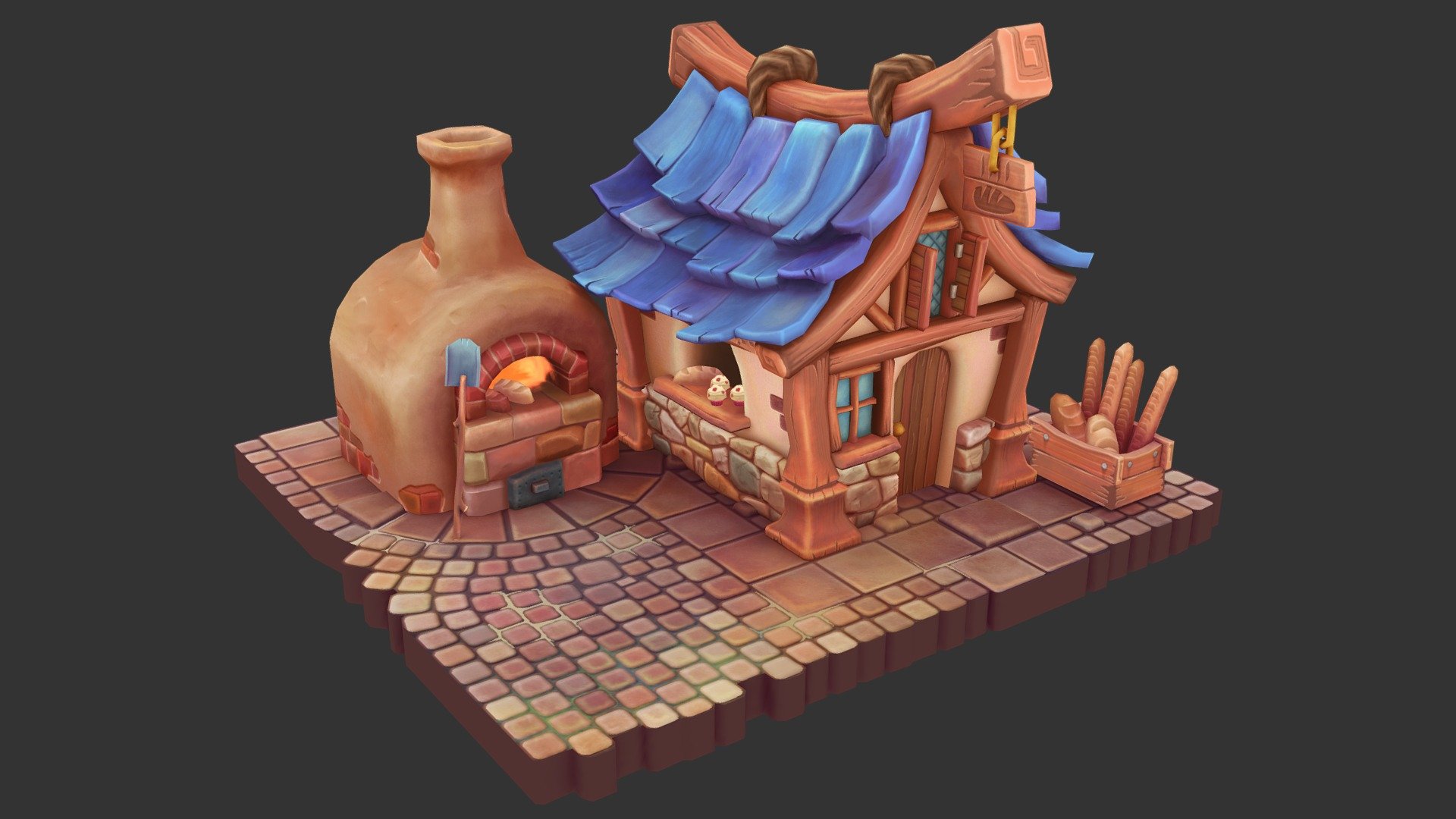 3498 Triangles + 1014 Triangles (Props set) + 394 Triangles (Ground)

2048px Atlas (Diffuse and emissive) + 1024px Atlas (Props set) + 1024px Ground texture - Bread Kiln and Bakery - 3D model by mattwells3d 3d model