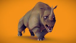 Rhino rhinoceros, horn, fur, toony, animal, stylized, skin