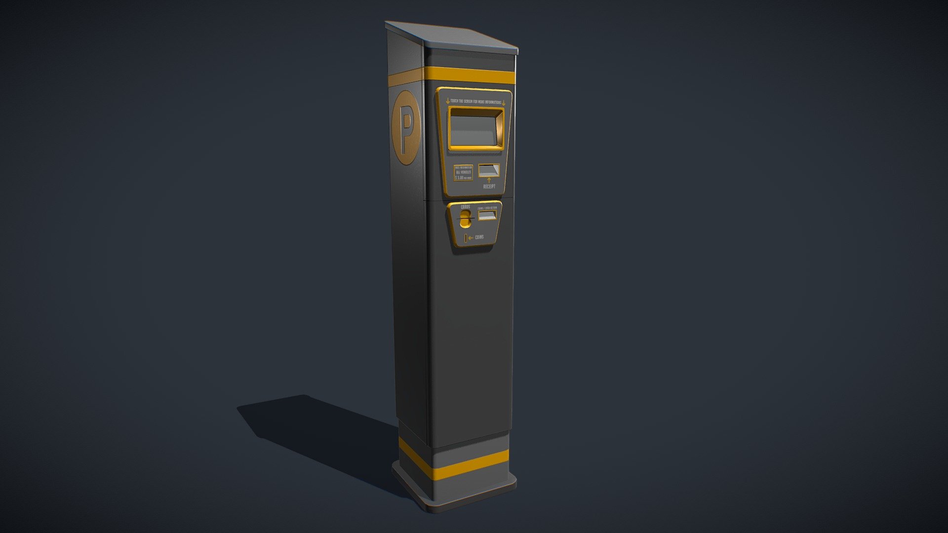 Stylized Parking Meter with Stylized PBR Textures. Suitable for any scene. Ready to use in any project.

Are you liked this model? Feel free to take a look on my another models! Here

Features:

.Fbx, .Obj, .Uasset and .Blend files.

Low Poly Mesh game-ready.

Real-World Scale (centimeters).

Unreal Project: 4.18+

Custom Collision for Unreal Engine 4 (Handmade).

Tris Count: 961.

Number of Textures:5

Number of Textures (UE4): 3

PBR Textures (2048x2048) (PNG).

Type of Textures: Base Color, Roughness, Metallic, Normal Map and Ambient Occlusion (PNG)

Combined RMA texture (Roughness, Metallic and Ambient Occlusion) for Unreal Engine (PNG) 3d model