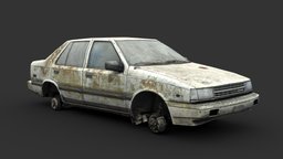 Abandoned Compact abandoned, sedan, wreck, ruined, destroyed, vehicle, lowpoly, scan, gameasset, car, gameready, noai