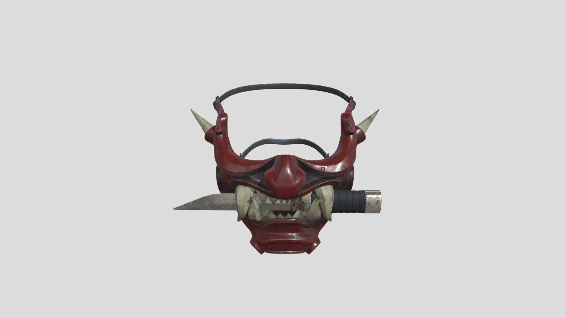 samurai mask with a knife in the teeth, made in the style of a gas mask - samurai mask - Download Free 3D model by ekaterina.krasnova 3d model