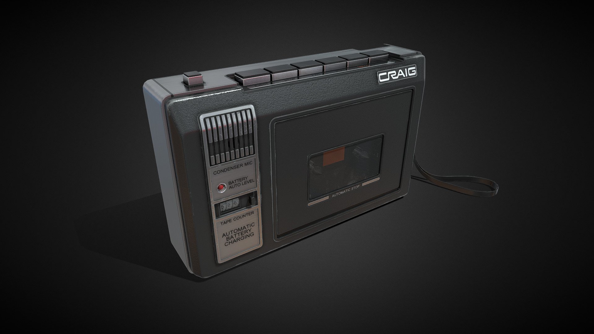 The is a real-time version of the Craig 2629 Handheld Cassette Player/Recorder. It can be used in any real-time environment 3d model