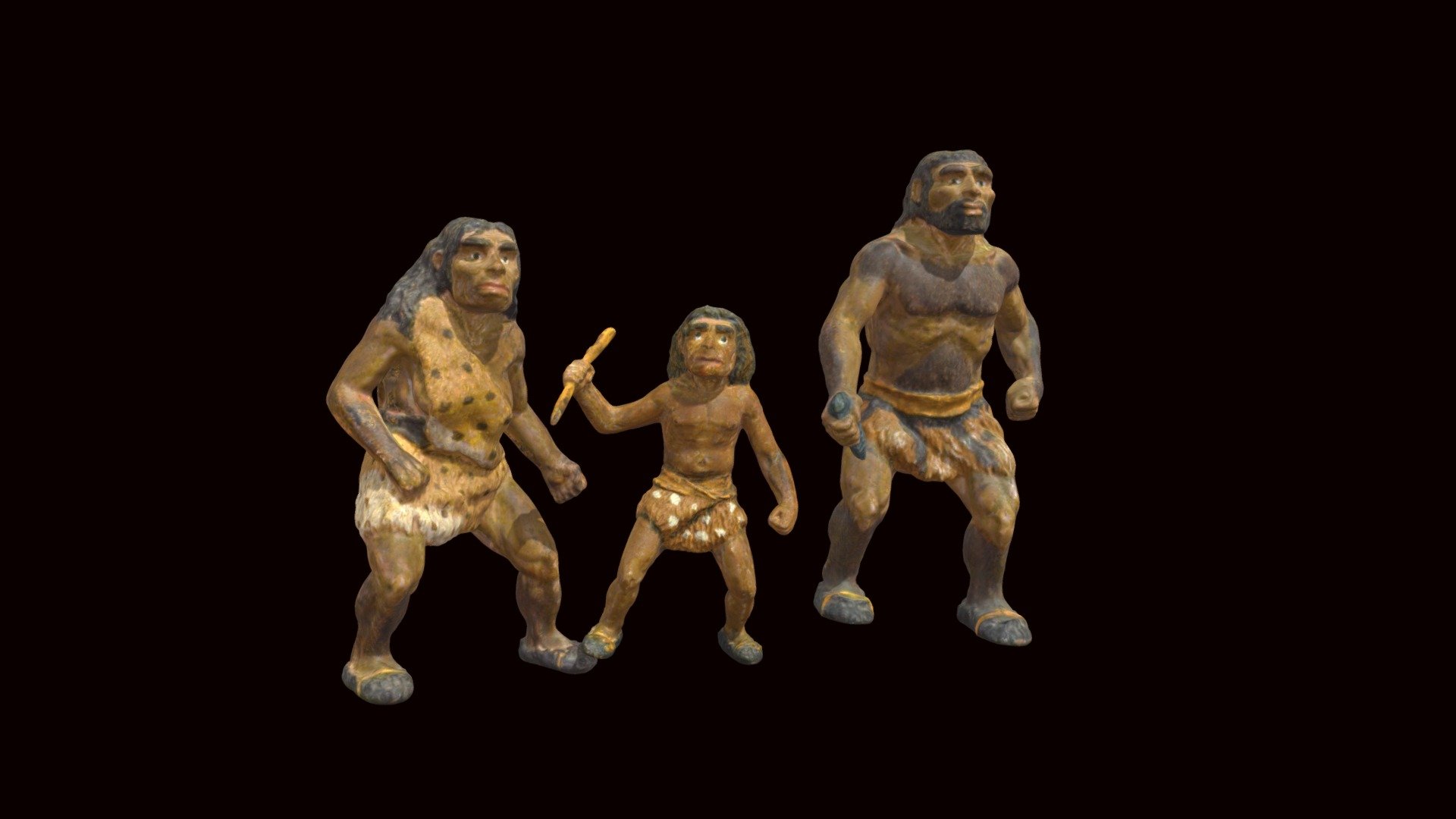 These Neanderthal figurines were individually 3D scanned with a NextEngine Desktop 3D scanner and combined into a single file using Meshlab 3d model