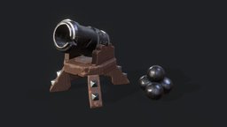 Stylized Cannon ancient, exterior, medieval, shell, bullet, old, cannon, projectile, cannonball, weapon, stylized, fantasy, gun