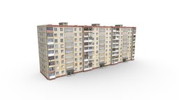 Nine-storey residential building exterior, soviet, residential, 9, floor, store, russian, ussr, stalker, denlog, house, city, building