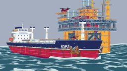Oil Drilling Operation oil, tanker, ocean, pixelart3d, art, lowpoly, low, poly, pixel, pixelart, boat
