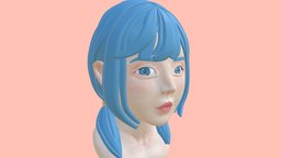 A girl with blue hair hair, sculpt, cute, cutegirl, hairstyle, character, girl, blender, blue, human