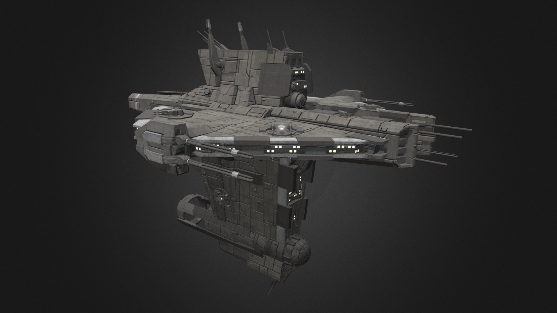My verision of the Vengeance Frigate for a Star Wars Emipre at War Mod. Please do not use in other Star wars Empire at War Mods. I always had a problem with how over the top the guns on the side were so I made them smaller and put then in turrets so they could be used better.

The ship is armed with: 2 Double Heavy Mass Drivers Turrets, 10 Quad Turbolaser Turrets, and 10 Quad Laser Turrets

The ship also comes with a cloaking device but no shields 3d model