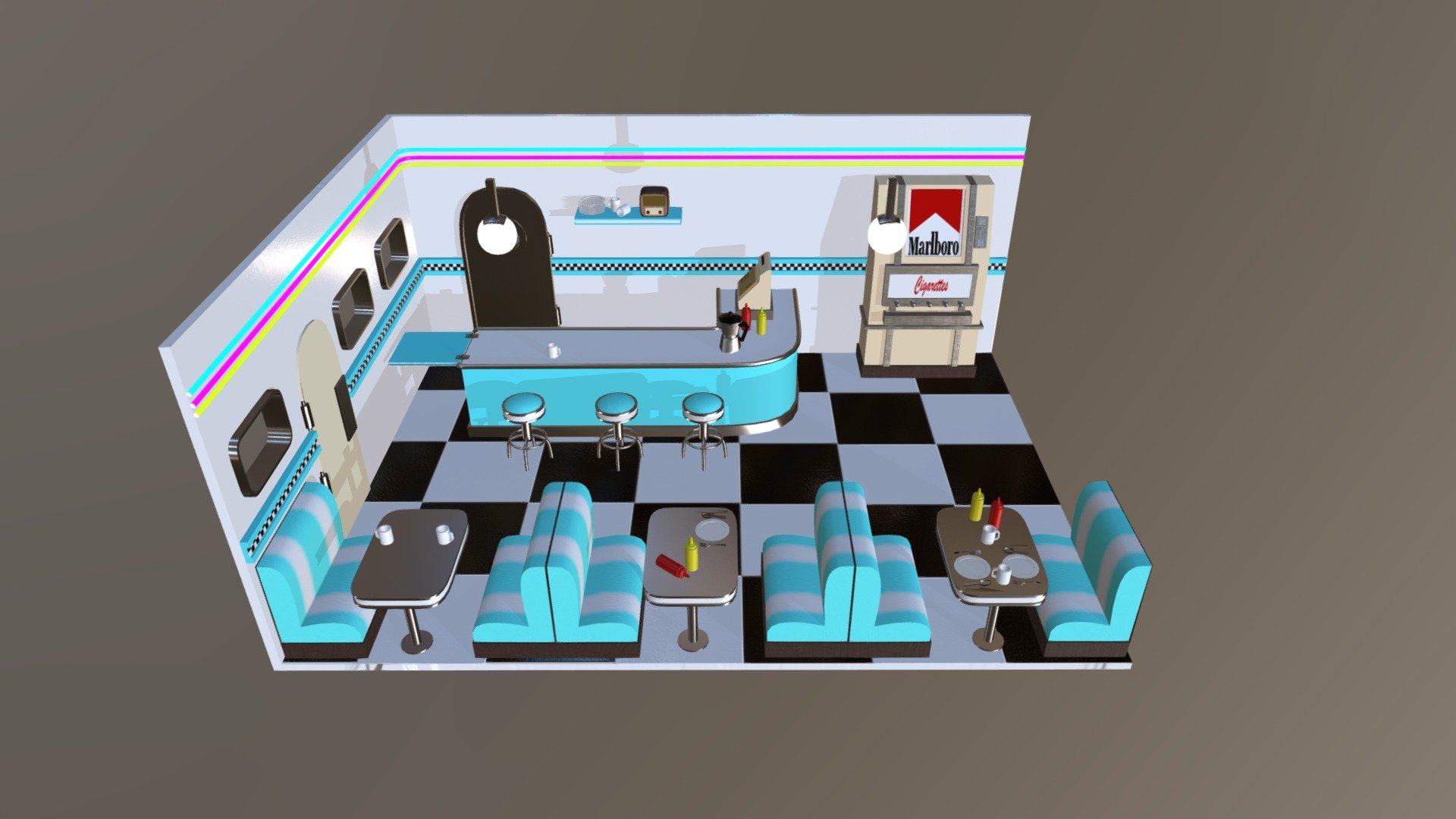 3DS MAX and Substance Painter - 50's Restaurant - 3D model by carmenviglesias 3d model