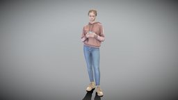 Beautiful girl in casual using smartphone 318 style, archviz, scanning, people, , fashion, vr, young, american, smartphone, jeans, realistic, woman, casual, realism, hoodie, femalecharacter, 2021, photoscan, realitycapture, character, photogrammetry, female, zbrush, student, human