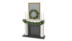 Christmas Fireplace Mantel fireplace, winter, bow, cone, wreath, christmas, american, realistic, english, game-ready, fir, ribbon, pinecone, mantel, noble, new-year, christmas-tree, eucalyptus, christmas-wreath, low-poly, pbr, lowpoly, english-fireplace, american-fireplace