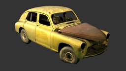 GAZ M-20 abandoned, sedan, wreck, rusty, shell, retopology, junk, russian, ruined, old, gaz, 1950s, scan, car