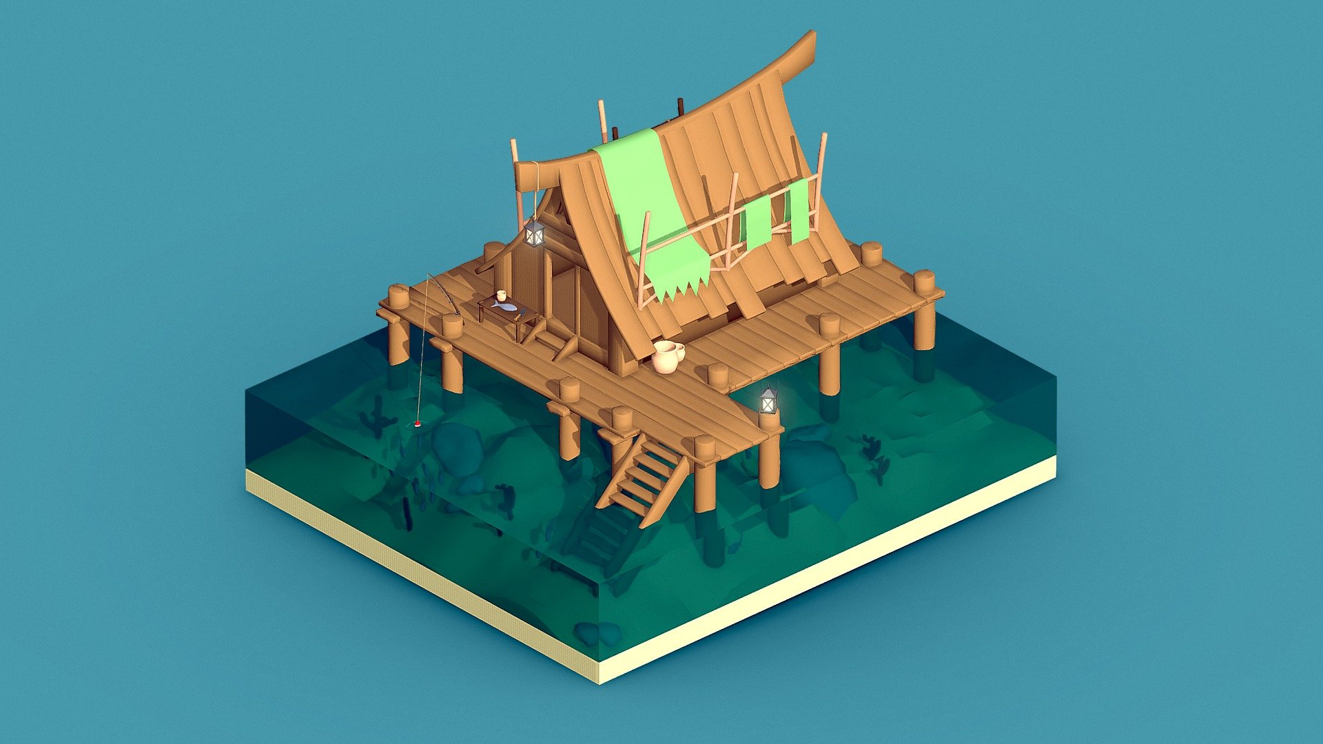 Tiny Fishing House for #TinyCabinChallenge
This is the story of a fisherman living near a paradise island
Modeled and colored with blender - Tiny Fishing House - #TinyCabinChallenge - 3D model by Vincent Fondevila (@vincentfvs) 3d model
