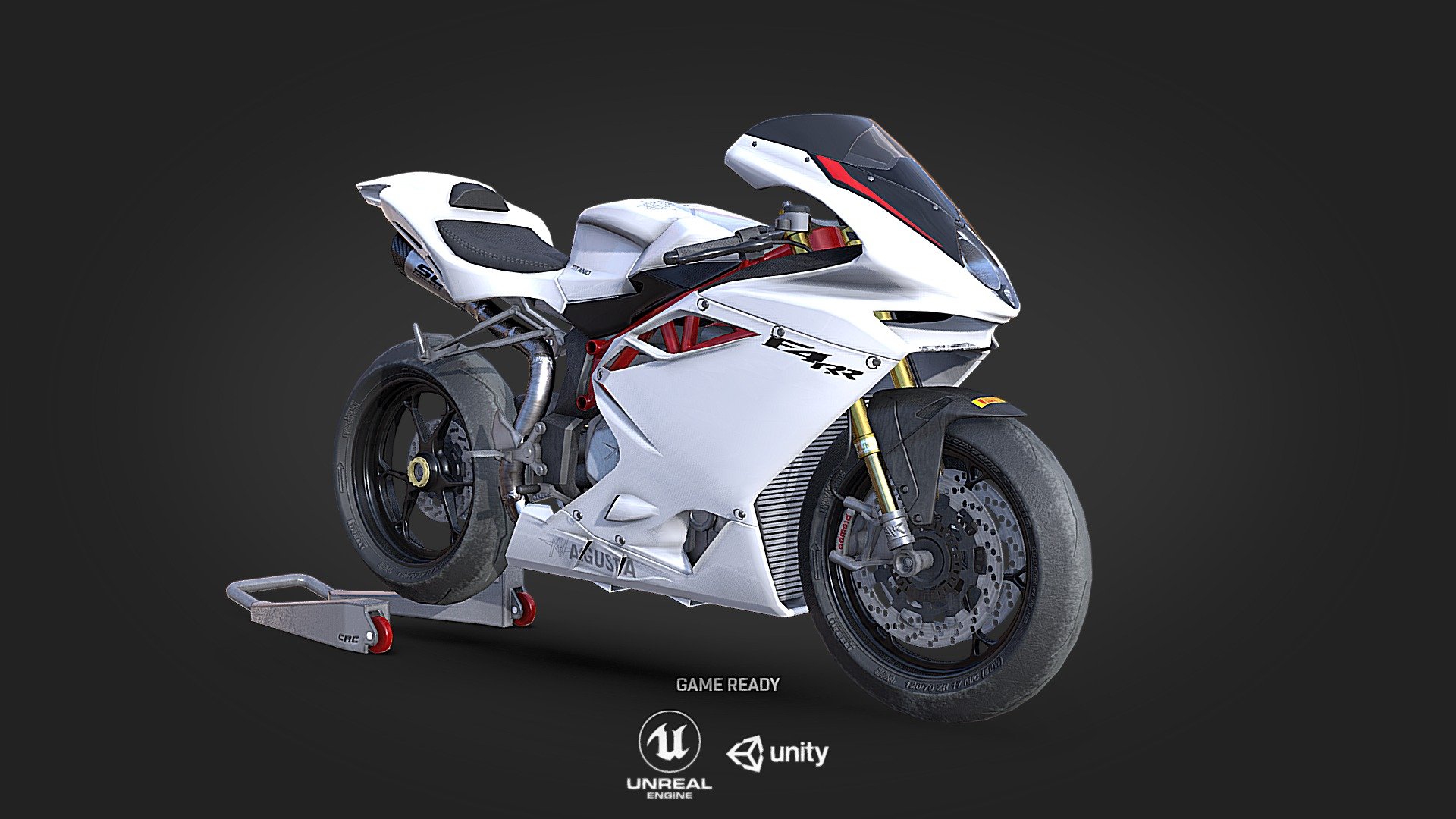 High Quality Game Ready Model





Can be used in Unreal Engine, Unity or another game engine. Ideal for racing games.




Mid Poly Model ideal for games




Features a basic engine and working part details




1 Texture set across the board which is ideal in keeping draw calls low




Suitable for desktop games, mobile games and CG applications



Included Files

Base Colour, Metallic, Roughness, Normal, Ambient Occlusion and Opacity maps - 2016 MV Agusta F4RR - Buy Royalty Free 3D model by SoFlyyDinero (@Stagea260RS) 3d model