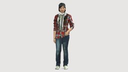 Young Woman In Red Plaid Tshirt 0541 theatre, style, people, fashion, beauty, posed, dress, miniatures, realistic, woman, outfit, success, character, 3dprint, girl, 3d, model, scan, human, male, polygon
