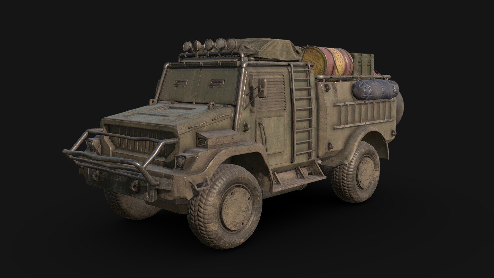 A combat truck used by nomads to move across the wastelands. Fully prepared for any dangers encountered on the way in the cruel wastelands - "Nomad" combat vehicle - 3D model by curichenkow 3d model