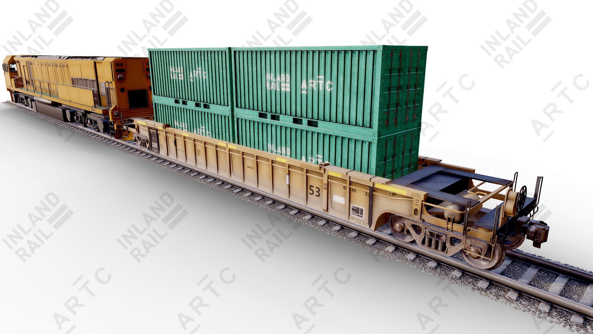 Locomotive and  Double stacked Wagon - 3D model by ARTC_IR 3d model
