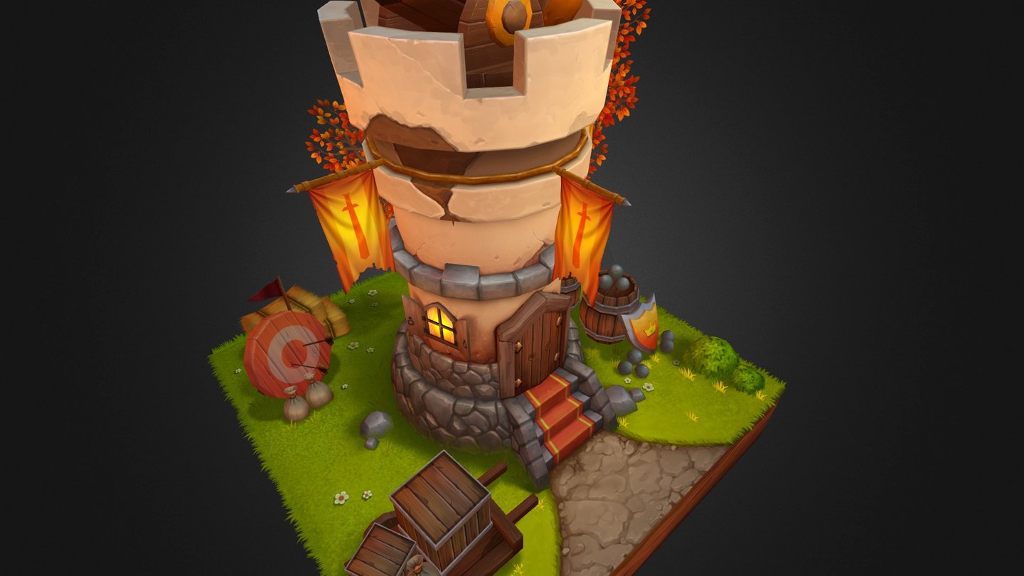 Hand painted textures.

concept artist : https://dribbble.com/shots/1844803-iOs-Game-Tower - cannon castle - 3D model by twoweeks 3d model