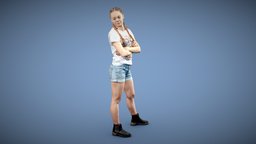 Woman standing crossed arms hair, archviz, happy, people, standing, fashion, shorts, stylish, posed, arms, hands, young, boots, jeans, realistic, woman, real, smile, casual, caucasian, crossed, character, photogrammetry, scan, female, human, crossedarms