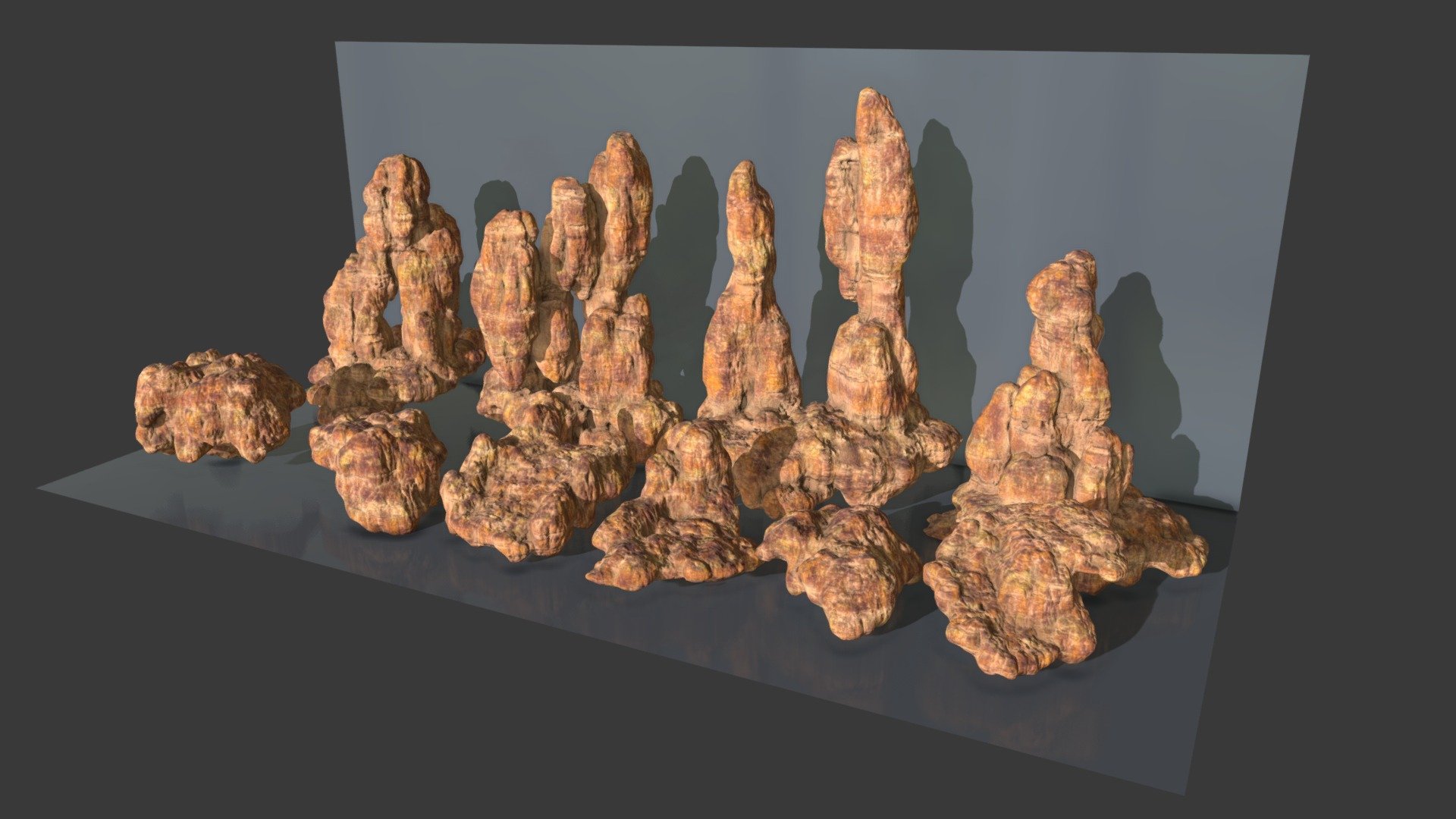 Package Overview:

There are 10 shapes in this package

1/Poly count:

Cave desert rock 01: 5000 polys. Cave desert rock 02: 5000 polys. Cave desert rock 03: 5000 polys. Cave desert rock 04: 5000 polys. Cave desert rock 05: 5000 polys. Cave desert rock 06: 15000 polys. Cave desert rock 07: 5000 polys. Cave desert rock 08: 20000 polys. Cave desert rock 09: 20000 polys. Cave desert rock 10: 15000 polys.

2/Texture:

4096x4096 (Color, Normal, Roughness, Ambient Occlusion)

3/Format:

3dsmax, Fbx, Obj

4/Product Features:

High-quality textures, including basic channels, are suitable for all projects (movies or games) and any software or render engines.

Very pleased if my product is useful for your work!

Thank you for your interest!

cave cliff exterior damaged landscape mountain mountains nature rock rocks desert stone stones cavern granite canyon damage - Low poly Desert Cave Modular Pack B 200828 - Buy Royalty Free 3D model by Mega 3D (@3dlandscape) 3d model