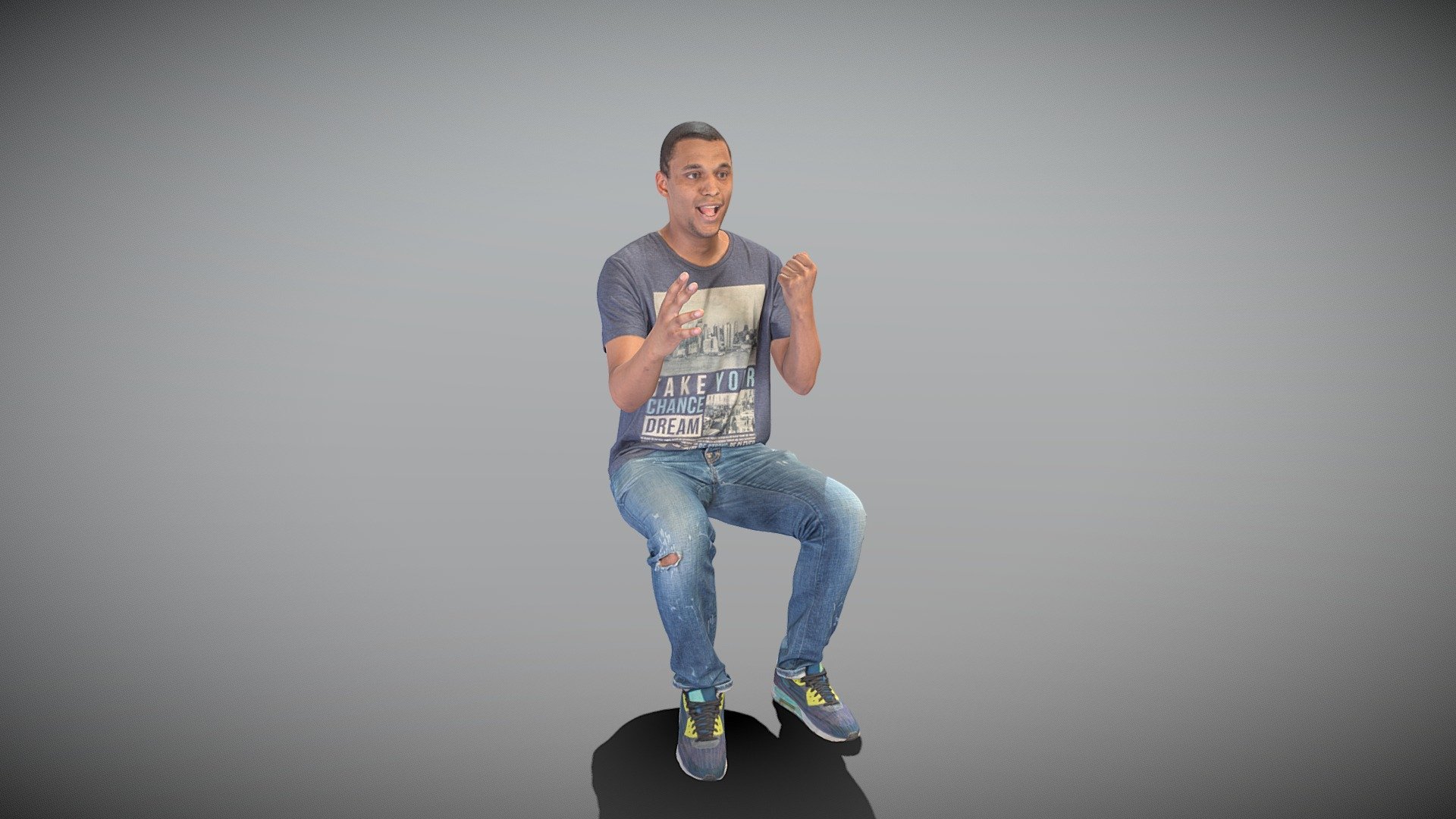 This is a true human size and detailed model of a handsome young man of African appearance dressed in casual style. The model is captured in casual pose to be perfectly matching to variety of architectural visualization, background character, product visualization e.g. urban installations, city designs, indoor/outdoor design presentations, VR/AR content, etc.

Technical specifications:




digital double 3d scan model

150k &amp; 30k triangles | double triangulated

high-poly model (.ztl tool with 5 subdivisions) clean and retopologized automatically via ZRemesher

sufficiently clean

PBR textures 8K resolution: Diffuse, Normal, Specular maps

non-overlapping UV map

no extra plugins are required for this model

Download package includes a Cinema 4D project file with Redshift shader, OBJ, FBX, STL files, which are applicable for 3ds Max, Maya, Unreal Engine, Unity, Blender, etc. All the textures you will find in the “Tex” folder, included into the main archive.

3D EVERYTHING

Stand with Ukraine! - Emotional young man sitting 410 - Buy Royalty Free 3D model by deep3dstudio 3d model