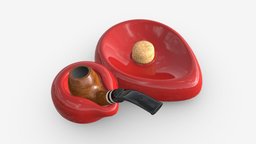Smoking Pipe Ashtray with Holder 02 modern, pipe, style, cork, holder, ceramic, accessory, round, ashtray, tobacco, smoking, lifestyle, smoker, knocker, compartment, habit, 3d, pbr