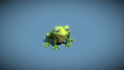 Cartoon Frog 3D Model green, forest, toon, frog, wild, nature, sweet, swamp, amphibian, woods, wildlife, character, cartoon, animal, cartoon-frog