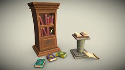 Stylized set stone stand bookcase books papyrus stand, set, library, paper, books, scrolls, warlock, bible, bookcase, papyrus, alchemy, spellbook, spells, otherworld, substancepainter, substance, lowpoly, stone, stylized, fantasy, interior, magic, potionbook