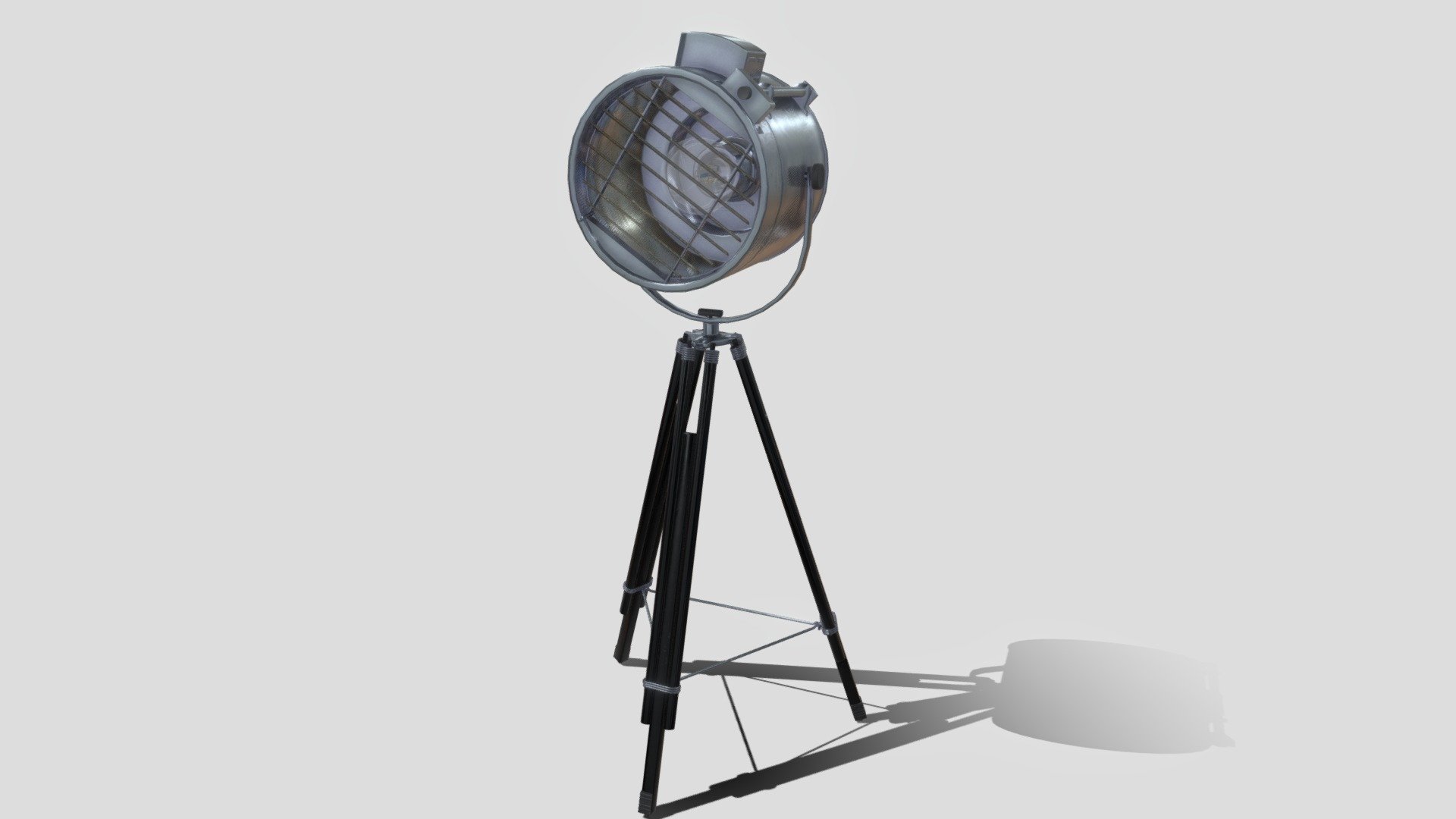 This is a floor lamp in the style of a stage or spot light. It has a chrome head, and black metal legs. 

This prop can be placed in a studio, livingroom, gallery or anywhere you need a nice detail for interior design 3d model