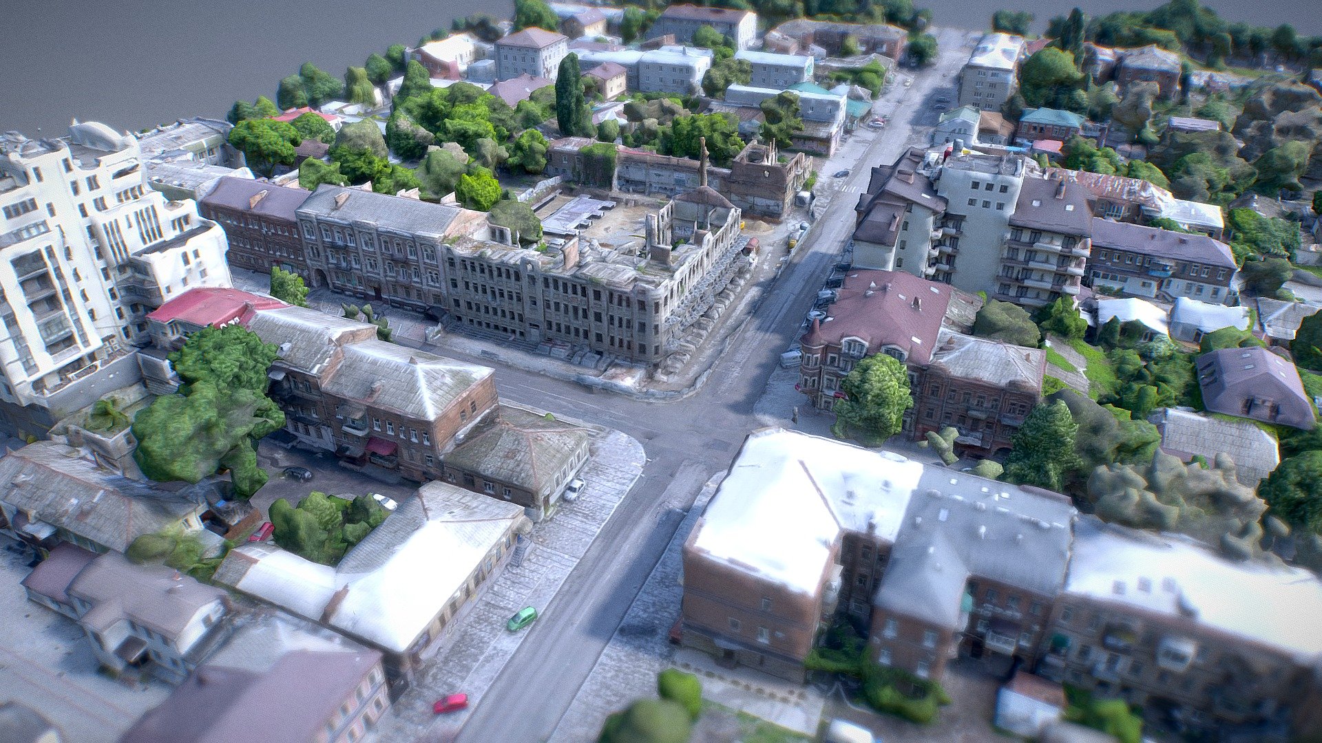 3d scan of a street in Dnipro, Ukraine with an old semi-demolished building on a crossroad 3d model