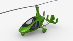 Gyroplane Autogiro Cavalon Green sky, orange, rotor, plan, flight, aviation, aircraft, leisure, gliding, cavalon, autogyro, 3d, vehicle, pbr, air, helicopter, sport, blade, giroplane