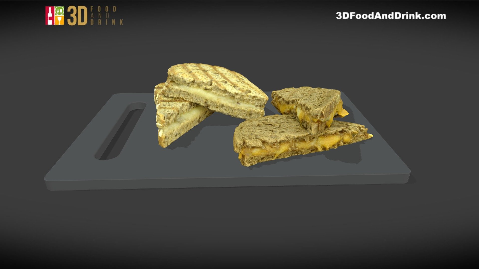 A cheese sandwich is a basic sandwich generally made with one or more varieties of cheese on any sort of bread, such as flat bread or wheat bread, that may include spreads such as butter or mayonnaise. A typical grilled cheese sandwich is made by grilling the sandwich with butter or margarine and toasting it 3d model
