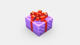 Cartoon purple gift box xmas, love, christmas, gift, holiday, present, lowpolymodel, handpainted