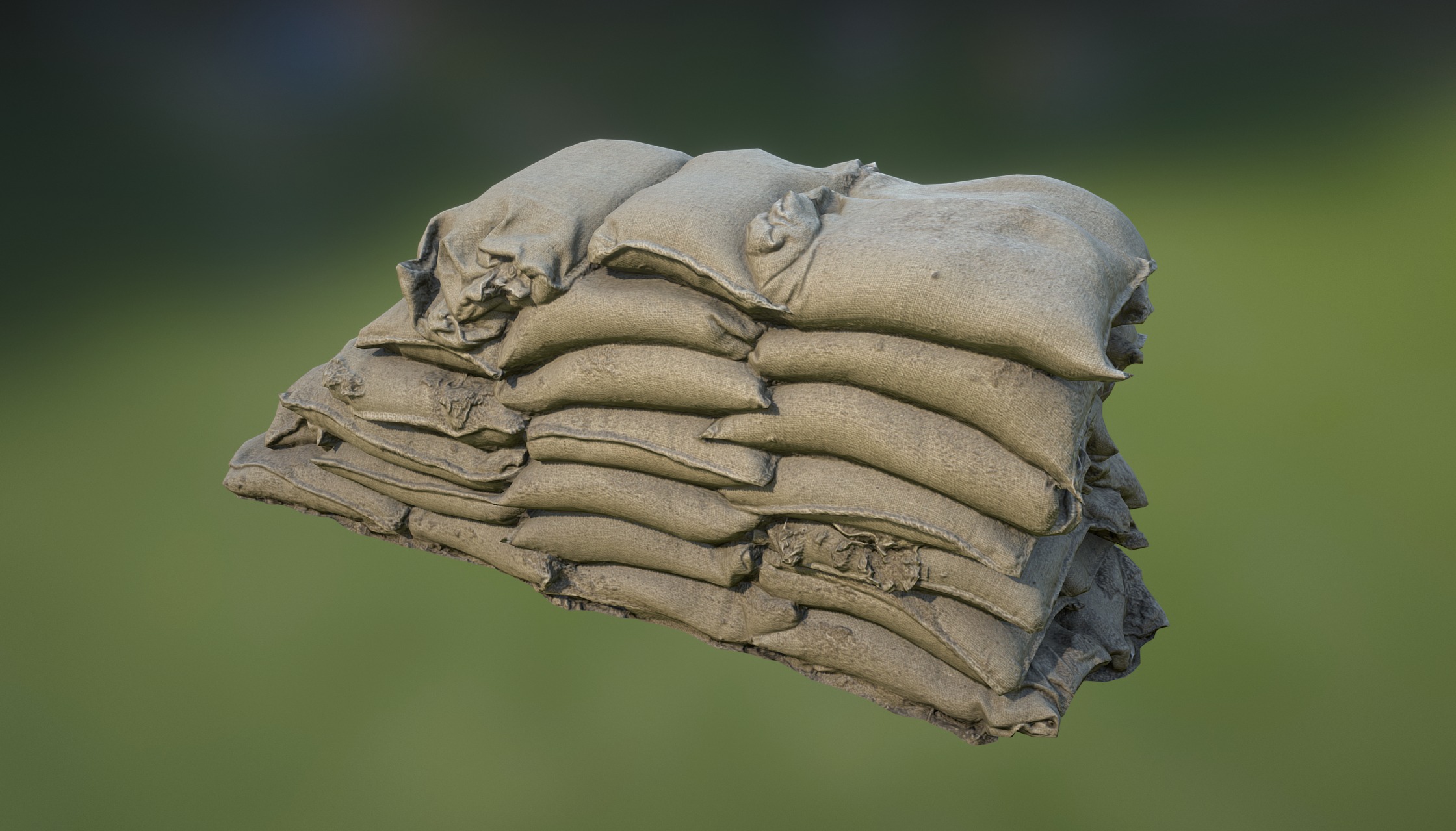A sandbag wall part of the sandbag wall pack for Unreal Engine 4. Very large textures 4096x4096, wait for textures to load for full detail (Might take up to 30 seconds or more depending on your connection).  Note: Does not display the additional high-res detail textures and advanced shader set-up available in UE4.  For the complete package check out:  -link removed-  http://www.mountaintrail.co/ - Sandbag Wall End 01 - 3D model by Mike Trail (@mountaintrail) 3d model