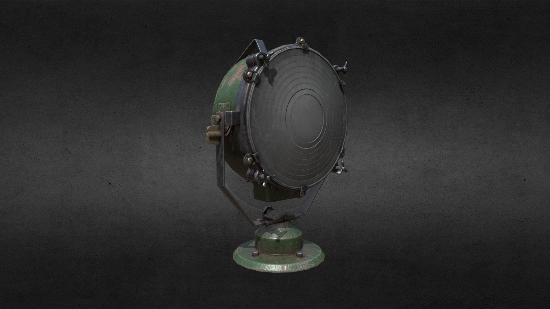 Retro military-grade searchlight with Fresnel lens
Textures - all in 4K: Base color, Roughness, Metallic, Normal, Ambient Occlusion
Emissive also included, also in 4K

I hope it will be usefull for You :) - Searchlight - Download Free 3D model by Kuba Wójcik (@KWojcik) 3d model