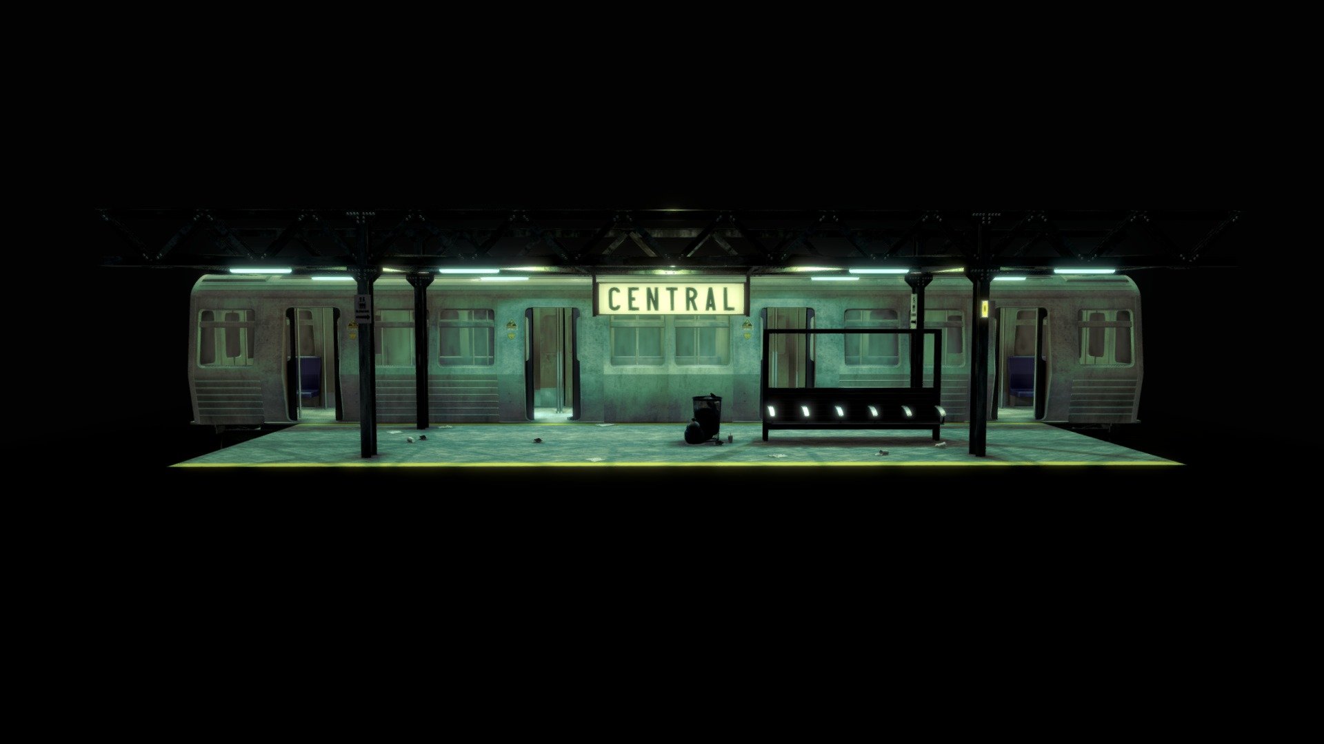 Central station train platform, modeled after and inspired by Sidney's Central station, the train is inspired by NY subway carts, to give a more urban feel to the scene.

I used some kits I modeled myself for the architecture and the train, u can get yourself the kits or just have a look if you're just curios here:
https://sketchfab.com/3d-models/iron-structure-kit-asset-8d0afc1801d549a7b72d4cb13506f324 - for the iron structure of the station
https://sketchfab.com/3d-models/modular-train-passenger-car-kit-e51536a9369d4885bb43e386ef0b0817 - for the train - Central Station - 3D model by Lorenzo Mugianesi (@lorenzo.mugianesi) 3d model