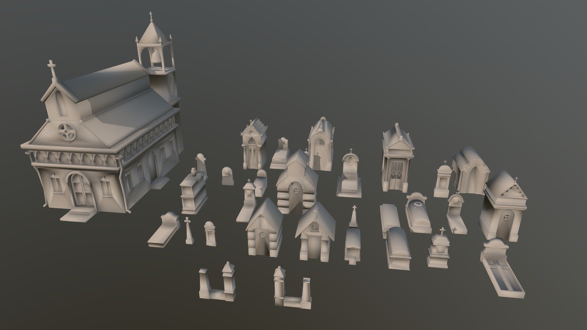 Low poly. Game asset - Cemetery - 3D model by Melancholi 3d model