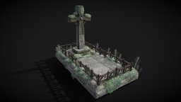 Moss Stone Surface Burial Vault graveyard, castle, warrior, tombstone, death, viking, medieval, dead, cemetery, guard, gravestone, brown, grave, decor, models, crypt, carved, various, decoration, halloween, tomb, reief