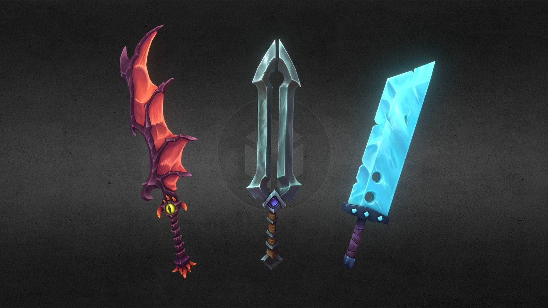 Swords
This was a just for fun speedmodelling-session. Total worktime was like 5 to 6 hours (just the modelling 1 hour)                      

Modelled in Blender, textured in 3D-Coat and Photoshop.  

The concept is from Joe Madureira (https://www.artstation.com/joemadx). 

Showcased here: https://www.artstation.com/artwork/Zbg0G - Swords - 3D model by JanPohl 3d model