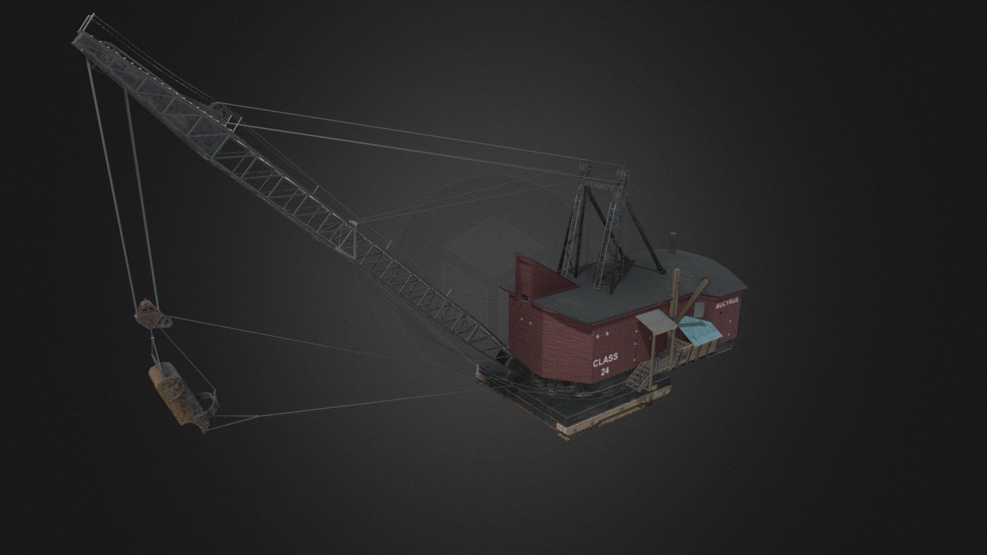 Representation of massive Class 24 dragline excavator from Bucyrus. Fully animated including rollers. Shown textures are downsized so the whole model would fit below 50MB, but full resolution textures include 4K diffuse and 2K normal, metallic and roughness. These can be donwloaded from additional files section 3d model