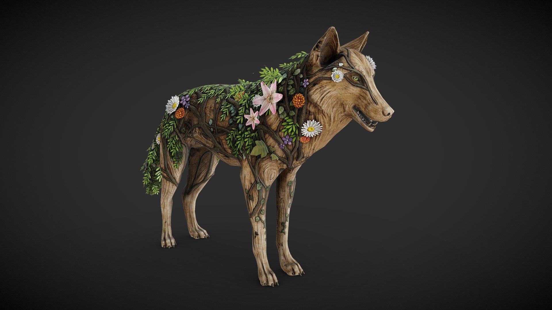 Wolf of Nature model was made as International Earth Day event animal for the mobile game Wild Hunt for Ten Square Games. Sculpture made in Zbrush, retopology and uv-mapping in Blender, textures in Substance Painter 3d model