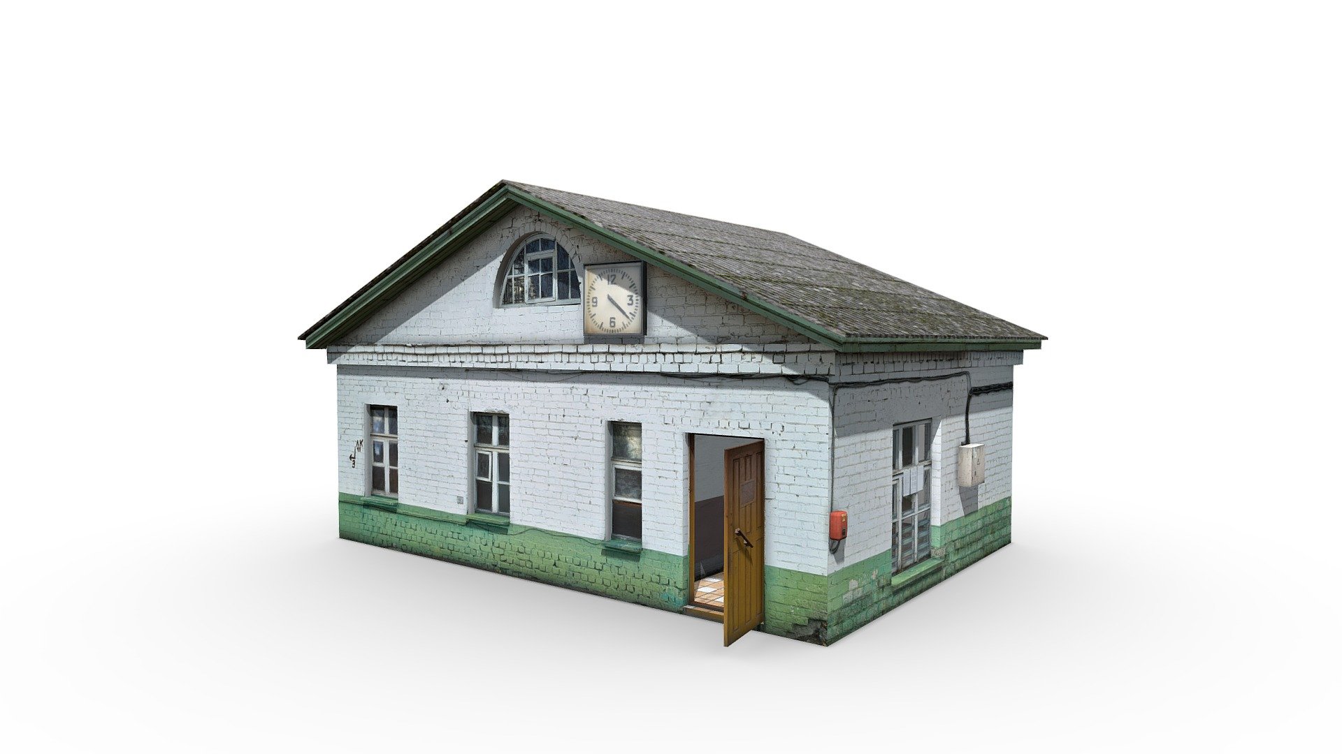 This is an old Soviet checkpoint that exists in factories and plants. Inside there is an office with a window through which the guard checks the documents, as well as an additional room for a warehouse / archive or a rest room.
Low poly 3D model of the Russian environment from Loginovsky Denis (denlog). This and my other models were created in 3ds max version 2017. Textures included are also created from mi own photos and free images from the Internet. My group is in Contact https://vk.com/club159607022 - Old Soviet checkpoint - 3D model by Denis Loginovskiy (@denlog2) 3d model