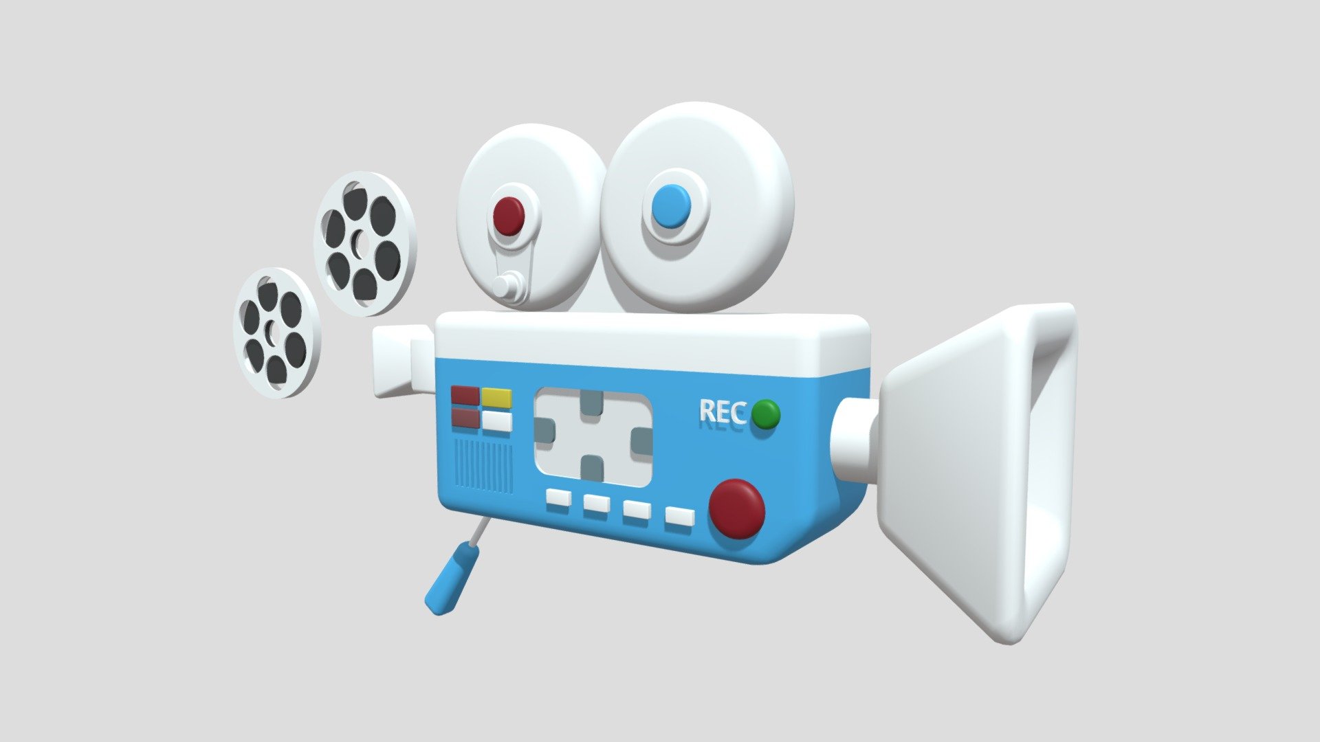 -Cartoon Movie Camera.

-This product contains 42 objects.

-Vert: 14,039 poly: 12,120.

-This product was created in Blender 2.935.

-Formats: blend, fbx, obj, c4d, dae, abc, stl, glb,unity.

-We hope you enjoy this model.

-Thank you 3d model