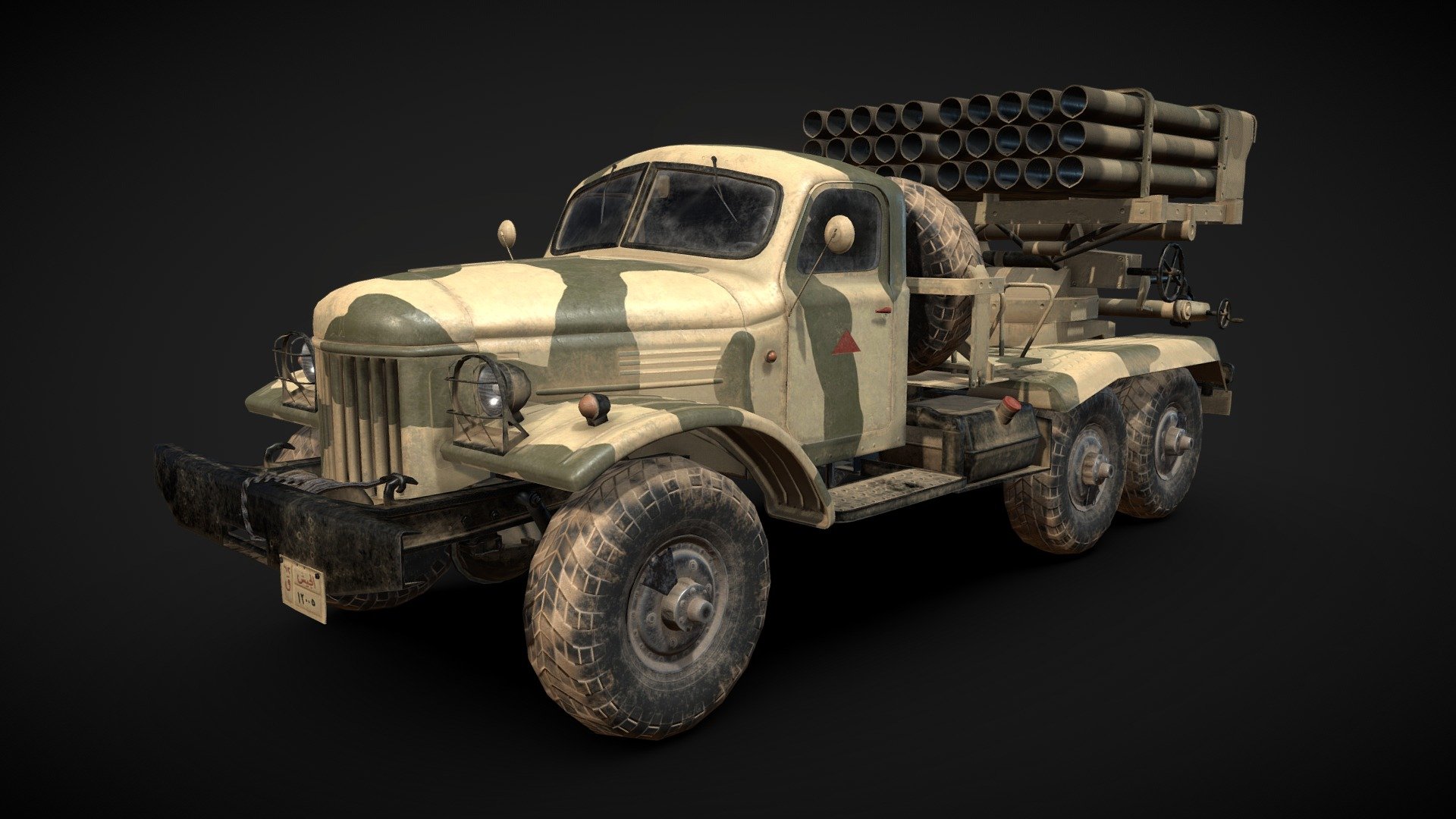 A Middle Eastern or desert envrinoment Zil 157 BM-21 a Varient of Soviet Grad system but with less rockets similer to this photo.
https://i.imgur.com/ERcbeaK.png
Game Ready - for Real time Engines.
Low poly with interior and small details.
Rigged and Ready for Game engine.
3ds max file included (removed due to thieft from sketchfab).

8k textures are available when you buy it. contact me at sameharansa@hotmail.com - Zil 157 BM-21 - Buy Royalty Free 3D model by Sameh Aransa (@sameharansa) 3d model