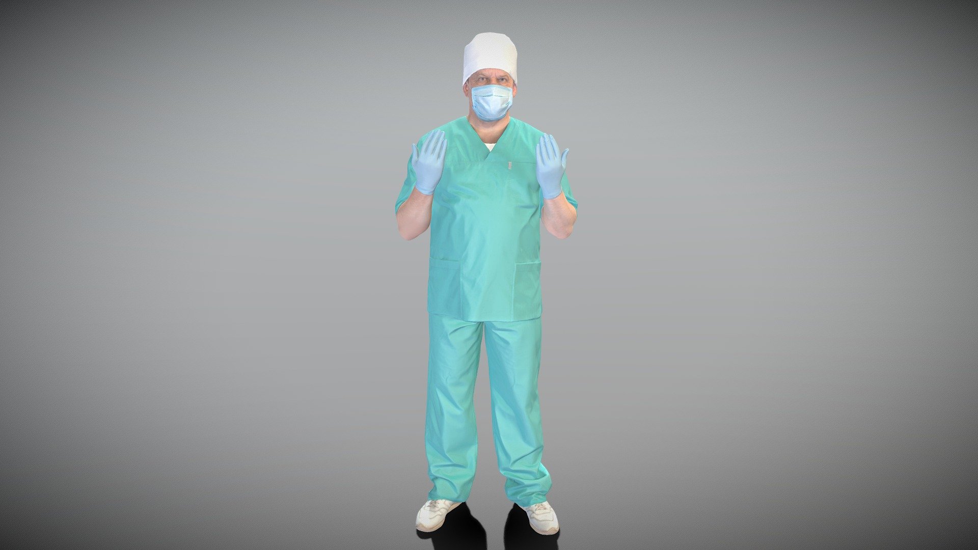 This is a true human size and detailed model of an adult man of Caucasian appearance dressed in a surgical uniform. The model is captured in typical professional pose to perfectly match a variety of architectural and product visualizations, be used as a background or mid-sized character in advert banners, professional products/devices presentations, educational tutorials, etc.

Technical characteristics:




digital double 3d scan model

decimated model (100k triangles)

sufficiently clean

PBR textures: Diffuse, Normal, Specular maps

non-overlapping UV map

Download package includes Cinema 4D project file with Redshift shader, OBJ, FBX files, which are applicable for 3ds Max, Maya, Unreal Engine, Unity, Blender, etc. All the textures included into the main archive.

BONUSE: in this package you will also get a high-poly (.ztl tool) clean and retopologized automatically via ZRemesher 3d model in zBrush, thus youll be able to make your own editing of the purchased 3d model.

3D EVERYTHING - Male doctor ready for surgery 349 - Buy Royalty Free 3D model by deep3dstudio 3d model