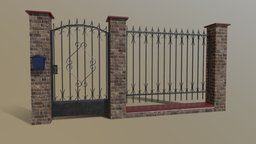Brick Fence fence, gate, brick, column, pillar, outdoor, postbox, house, wall