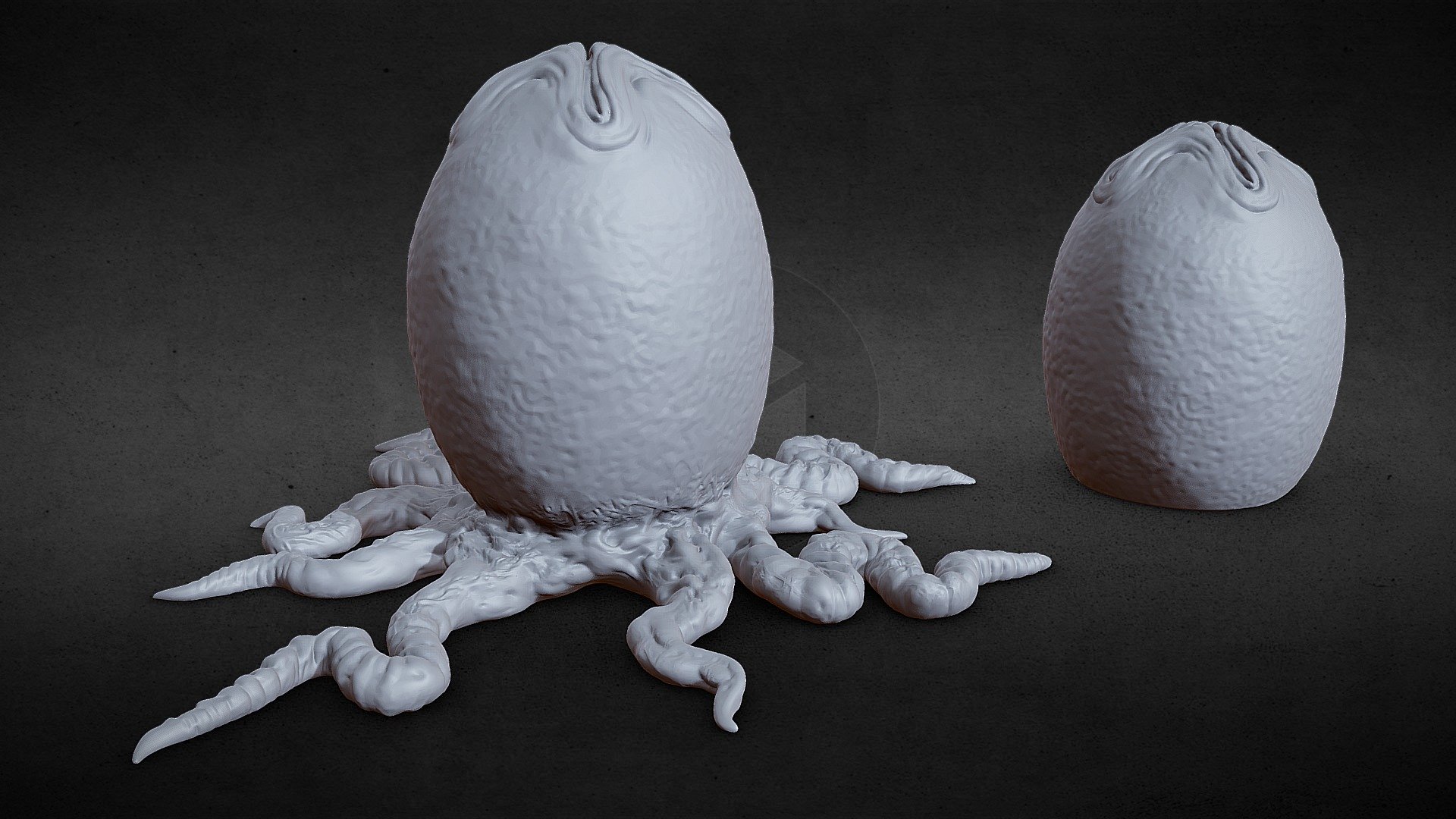 This is a hand sculpted ALIEN EGG/OVOMORPH based on 1979´s H.R. Giger´s original design for the movie. Intended for dioramas and scaled down displays. The detail is clean and carefully crafted deep surface detailing for easy painting, darkwash and dry brushing techniques. Enjoy.

Watertight 3d model ready for 3d printing.
No hollowed.
No supports provided.
1 piece, continuous surface.
OBJ and STL 3D model.

EGG WITH ROOTS
545K polygons and 272k vertices.

EGG FLAT BOTTOM
217K polygons and 108k vertices 3d model