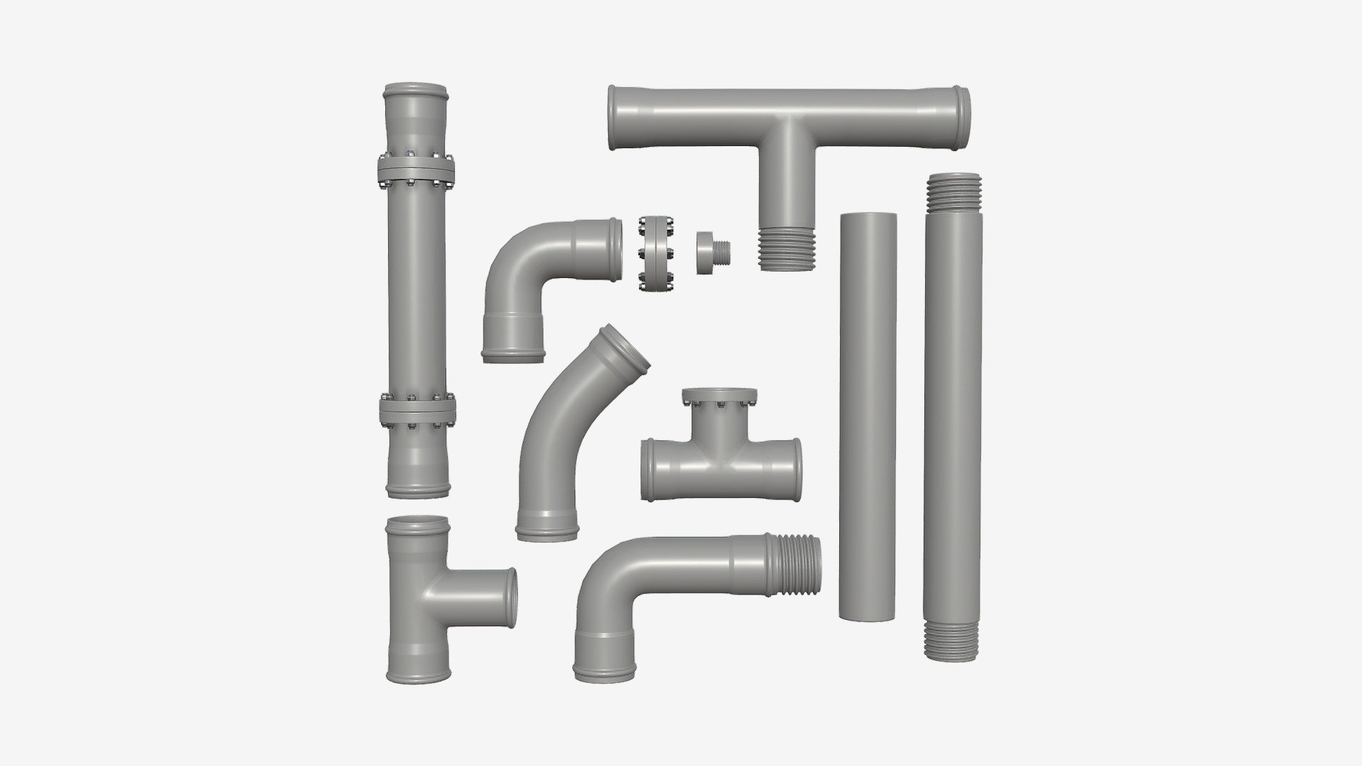Plastic Pipes with Fittings Set - Buy Royalty Free 3D model by HQ3DMOD (@AivisAstics) 3d model