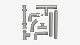 Plastic Pipes with Fittings Set pipe, fitting, set, tube, industry, equipment, water, pipeline, connection, repair, plumbing, 3d, pbr, plastic, engineering, construction, industrial