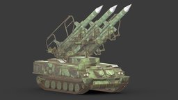 2K12 Kub Low Poly Realistic missile, track, soviet, russian, launch, sam, tank, chassis, launcher, rocket, defence, tracked, kvadrat, anti-aircraft, kub, weapon, asset, game, 3d, pbr, low, poly, military, 2k12, sa-6, gainful, gm-578